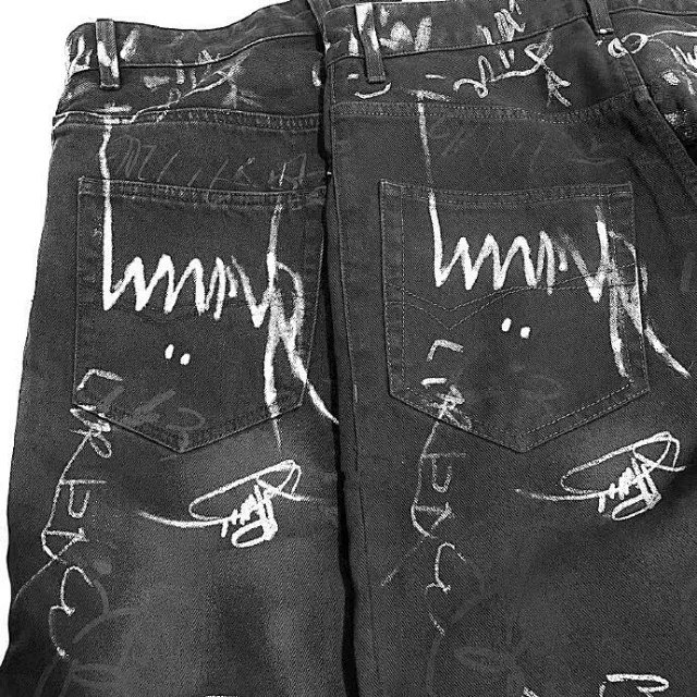 Balenciaga Parisian style hand-painted graffiti washed couple casual denim trousers