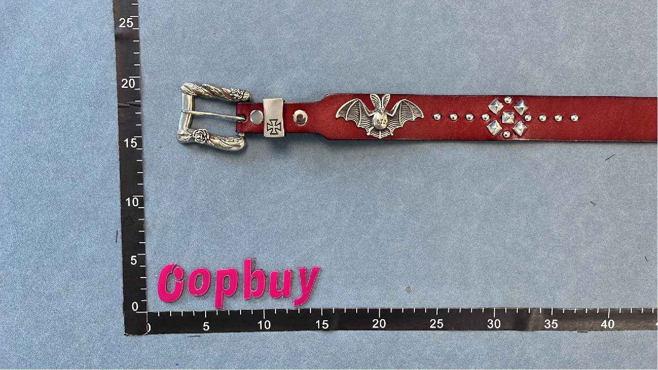  Men's Leather Belt with Gothic Bat Buckle