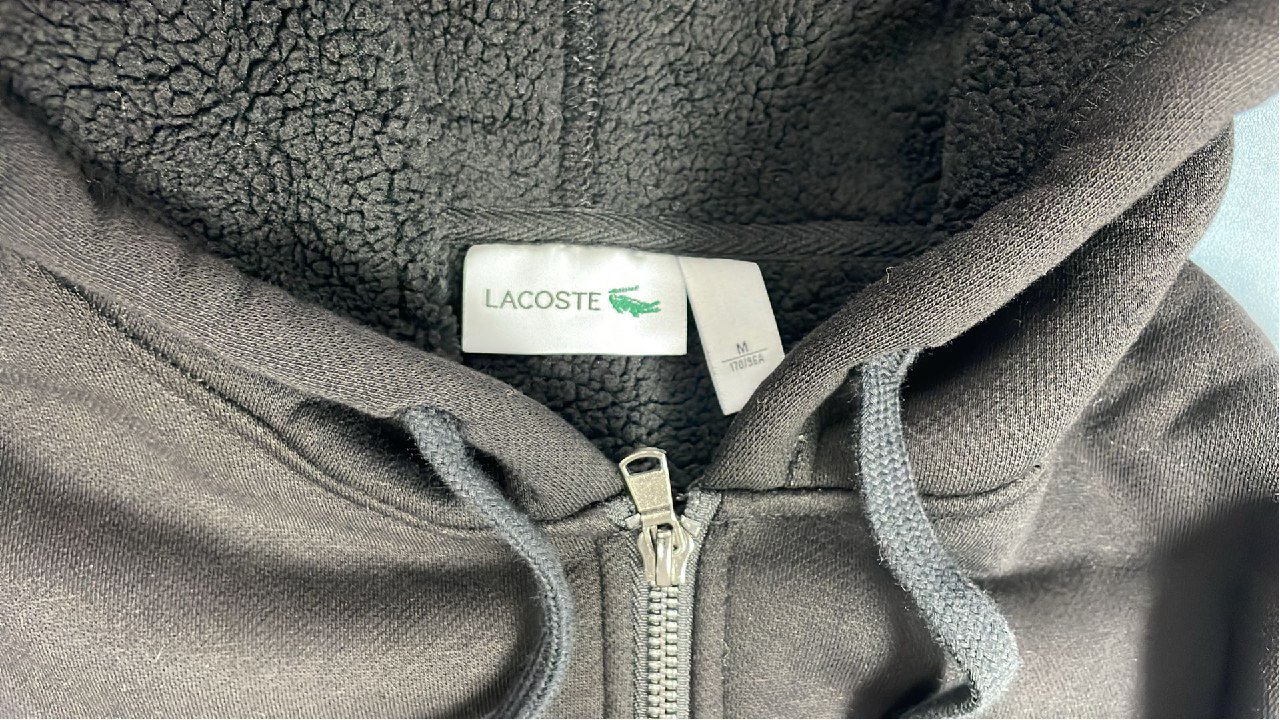  Lacoste Men's Black Zip-Up Hoodie with Crocodile Logo