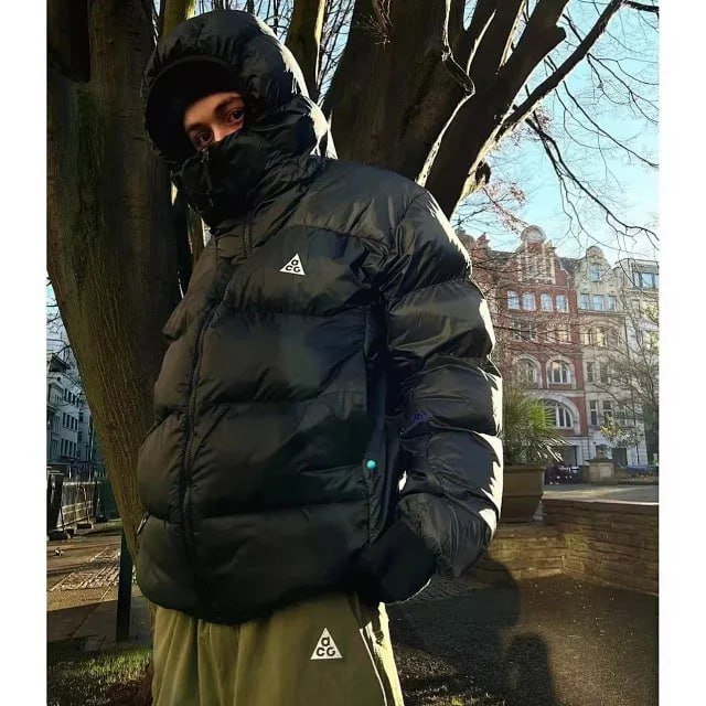 New winter ACG men's and women's loose-fitting, warm, thick hooded cotton-padded jacket with small hook embroidery, windproof style.