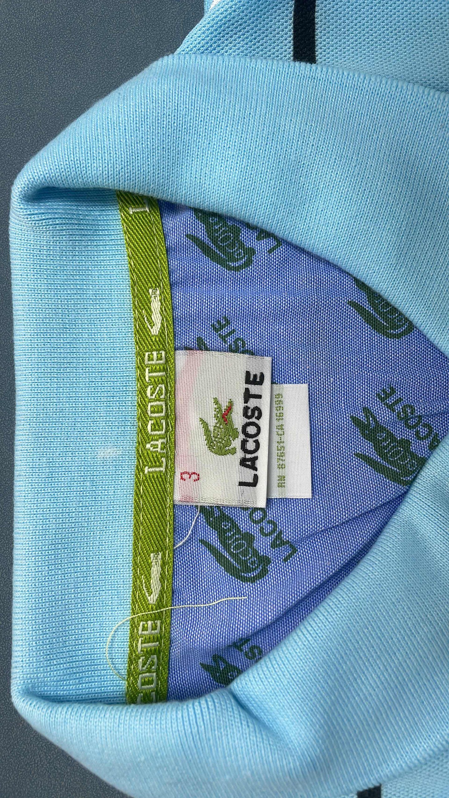 Lacoste Men's Striped Polo Shirt - Light Blue with Black Trim