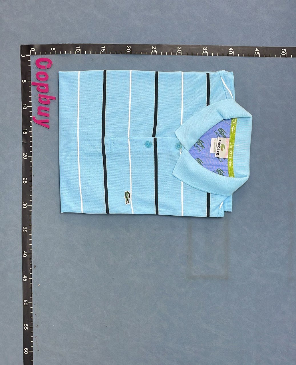 Lacoste Men's Striped Polo Shirt - Light Blue with Black Trim